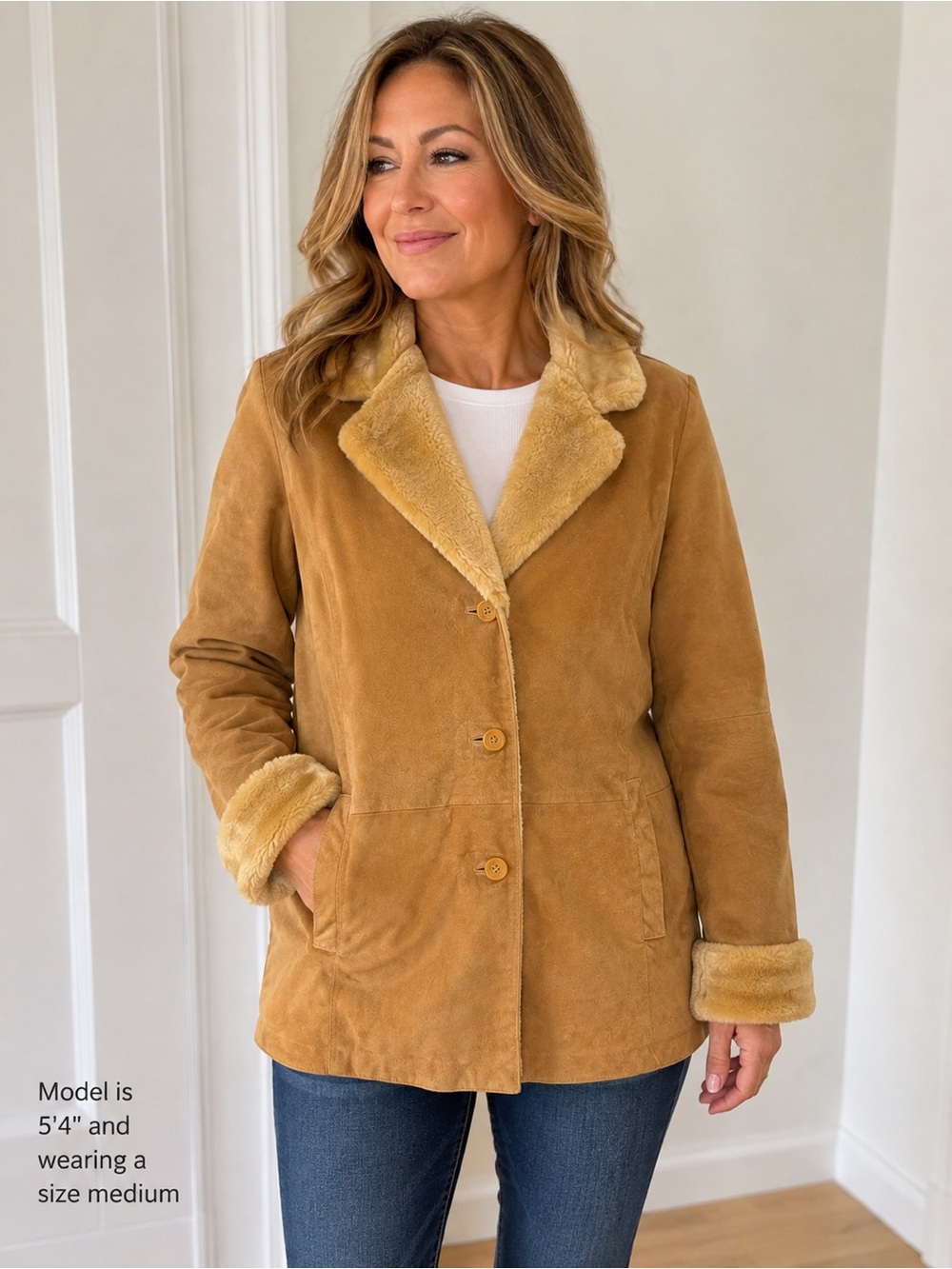 Pacific Rose Womens M Genuine Suede Leather Jacket Faux Shearling Y2K Western
